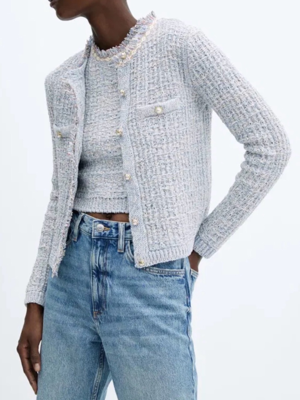 Mango Jewel Button Tweed Cardigan ( XS )